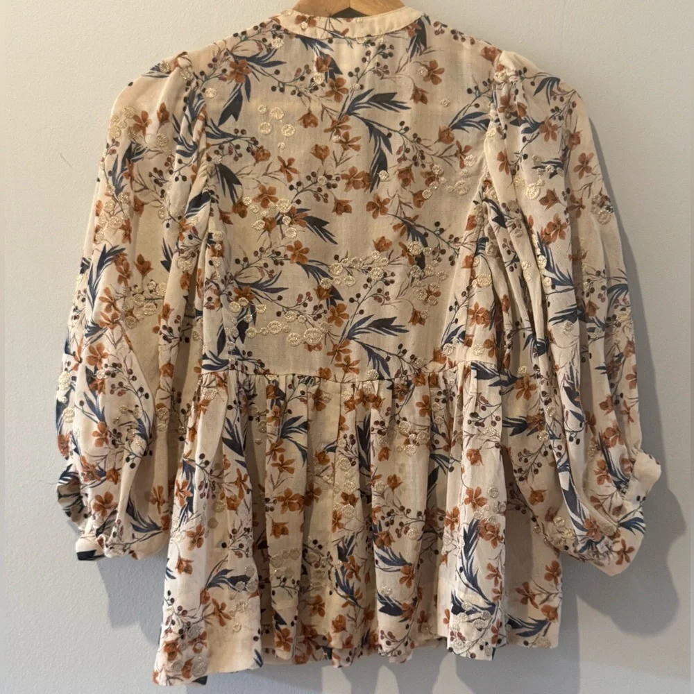 Dear John Floral Babydoll Blouse – Cream Floral – Size XS - Picture 3 of 6